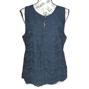 Hollister (L) Cotton Flower Cut Out Embroidered Overlay Sleeveless Top Blouse